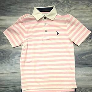 Greyson Boys Youth M 6-7 Golf Polo Pink White Stripe Stretch Short Sleeve